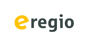 Logo of eregio with a yellow 'e' and gray letters