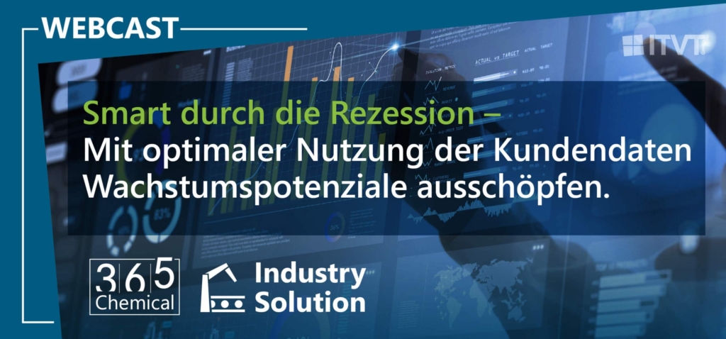 Webcast promotion with the title "Smart durch die Rezession – Mit optimaler Nutzung der Kundendaten Wachstumspotenziale ausschöpfen" featuring data dashboards and ITVT branding.
