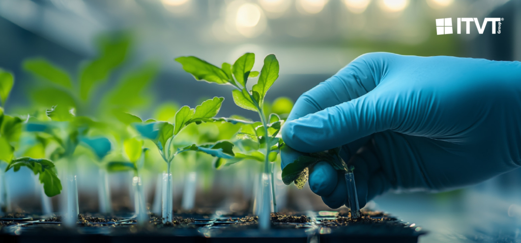 A gloved hand holds a potted plant, showcasing care and attention to gardening
