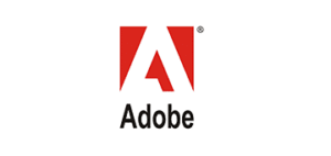 The Adobe logo, featuring a stylized letter “A” in red and black, represents the software company known for its creative tools.