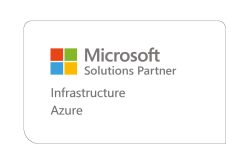 Microsoft Solutions Partner logo with infrastructure and Azure branding in a professional design.