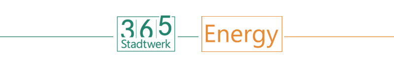 365 Stadtwerk Energy-Logo mit grün und orange umrandeten Kästchen und Verbindungslinien