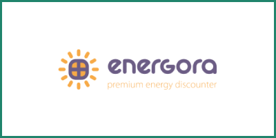 EnerGora-Logo mit einem stilisierten Sonnensymbol und dem Slogan „Premium Energy Discounter” auf weißem Hintergrund mit grünem Rand.