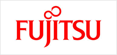 Ein weißer Hintergrund mit dem Fujitsu-Logo in der Mitte.