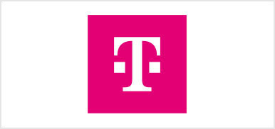 Magenta-farbenes Quadrat mit einem weißen Buchstaben „T“, Logo der Deutschen Telekom.
