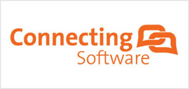 Logo von Connecting Software mit dem Firmennamen in orangefarbener Schrift und zwei miteinander verbundenen Sprechblasen-Symbolen.