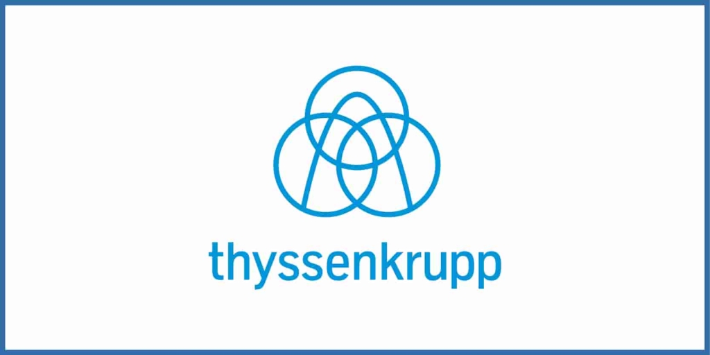 Thyssenkrupp-Logo, das ein modernes Design mit blauen Farben zeigt und die Markenidentität des Unternehmens repräsentiert