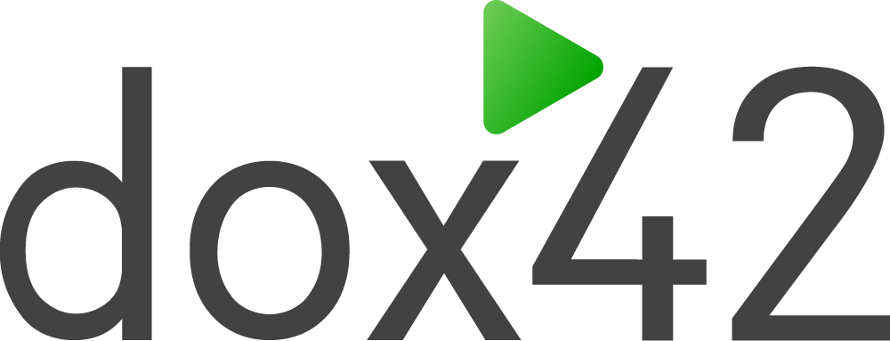 Logo für Dox42 in modernem Design mit kräftiger Typografie und schlichter Farbgebung.