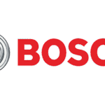 Bosch-Logo mit roten und weißen Buchstaben auf einfarbigem Hintergrund.