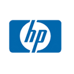 Das HP Logo ist auf einem sauberen weißen Hintergrund gut sichtbar.