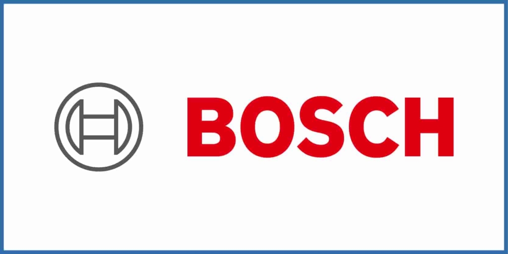 Bosch-Logo mit roten und weißen Buchstaben auf einfarbigem Hintergrund.