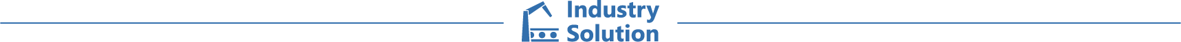 Blaues Symbol einer Fabrik mit dem Text „Industry Solution“ daneben, zentriert zwischen zwei horizontalen Linien