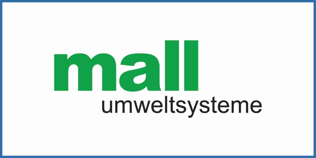 Logo von Mall Umweltsysteme mit „mall” in fetten grünen Buchstaben und „umweltsysteme” in schwarzen Kleinbuchstaben darunter