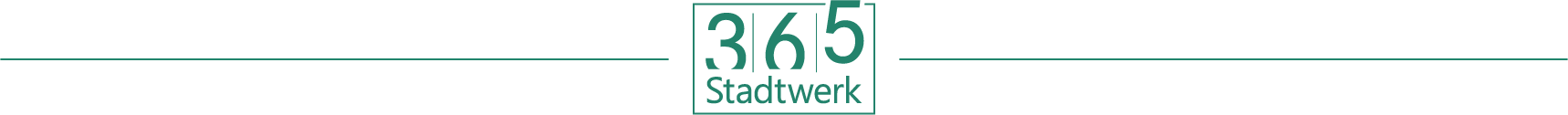 Grafikdesign mit der Zahl „365” und darunter dem Wort „Stadtwerk”, flankiert von zwei horizontalen Linien, die sich zu beiden Seiten erstrecken.